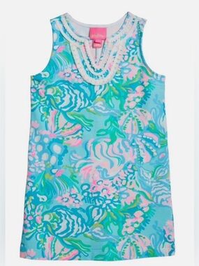 Lilly Pultizer Girls Mini Harper Shift Pullover Dress L 8-10 Blue Print